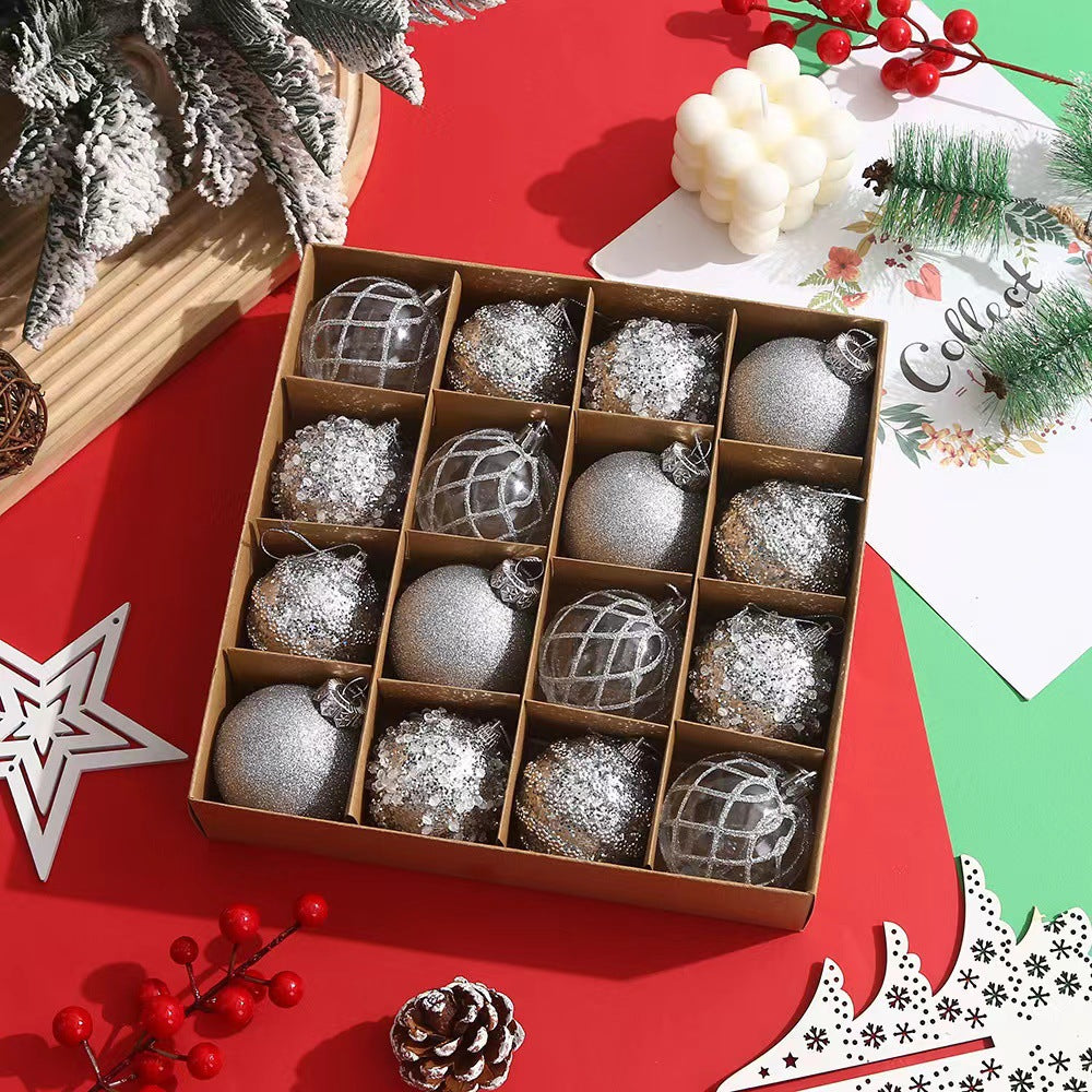 White plastic Christmas tree balls supplied in their own box