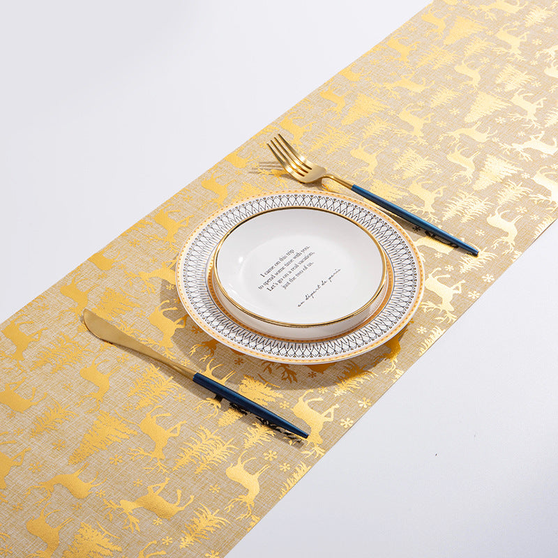 Stitched hem finish at the corner of the linen runner