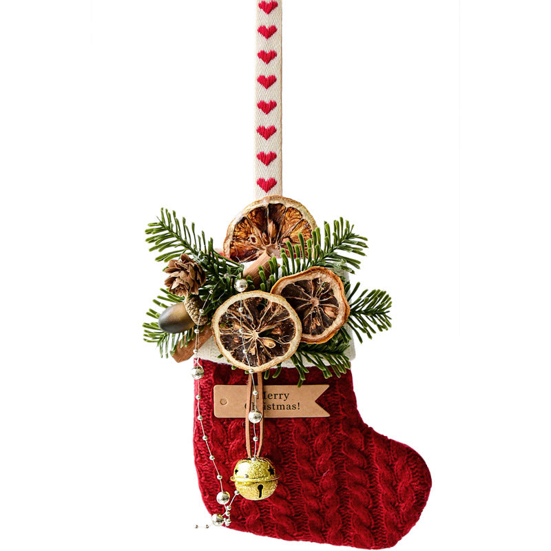 Double bell Christmas stocking in knitted cloth, full length design