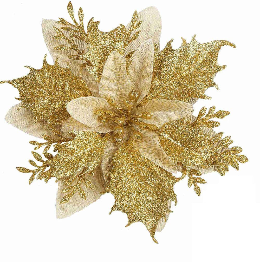 Plastic Christmas flower pick sized to sit on a tree