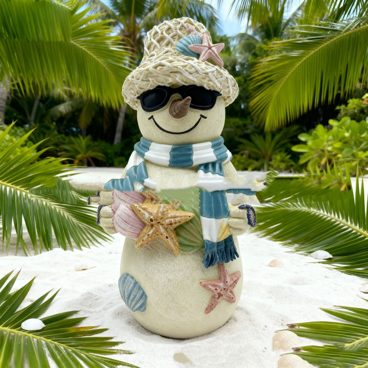 Resin Christmas snowman figurine measuring 7.1 by 2.4 by 2.8 inches