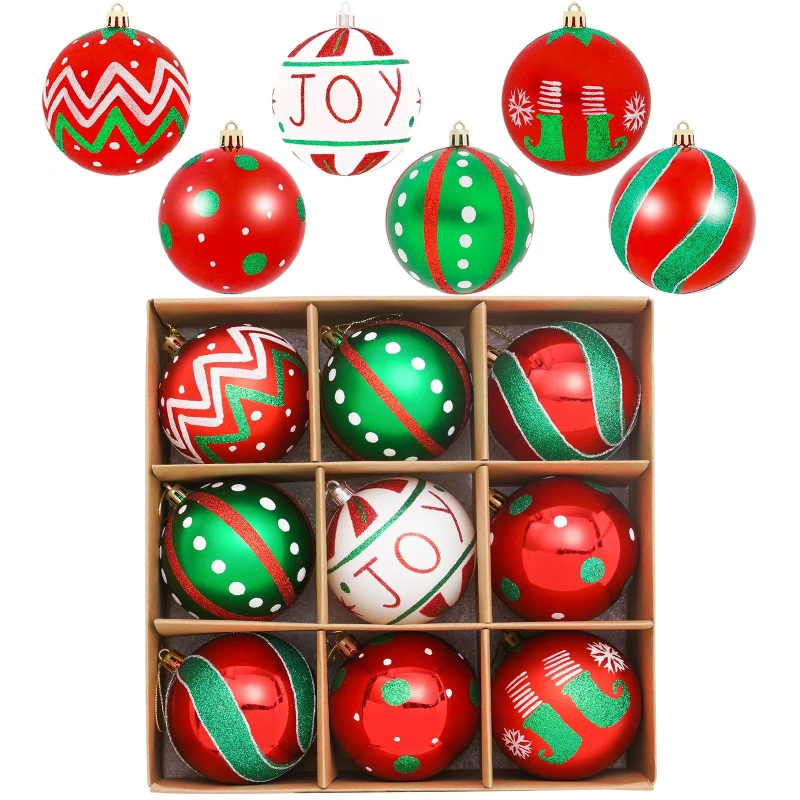Illustrated plastic ball decorations for a Christmas tree or a garland