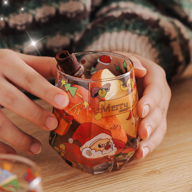Snowman glass mug made from glass for cocoa, cider or coffee