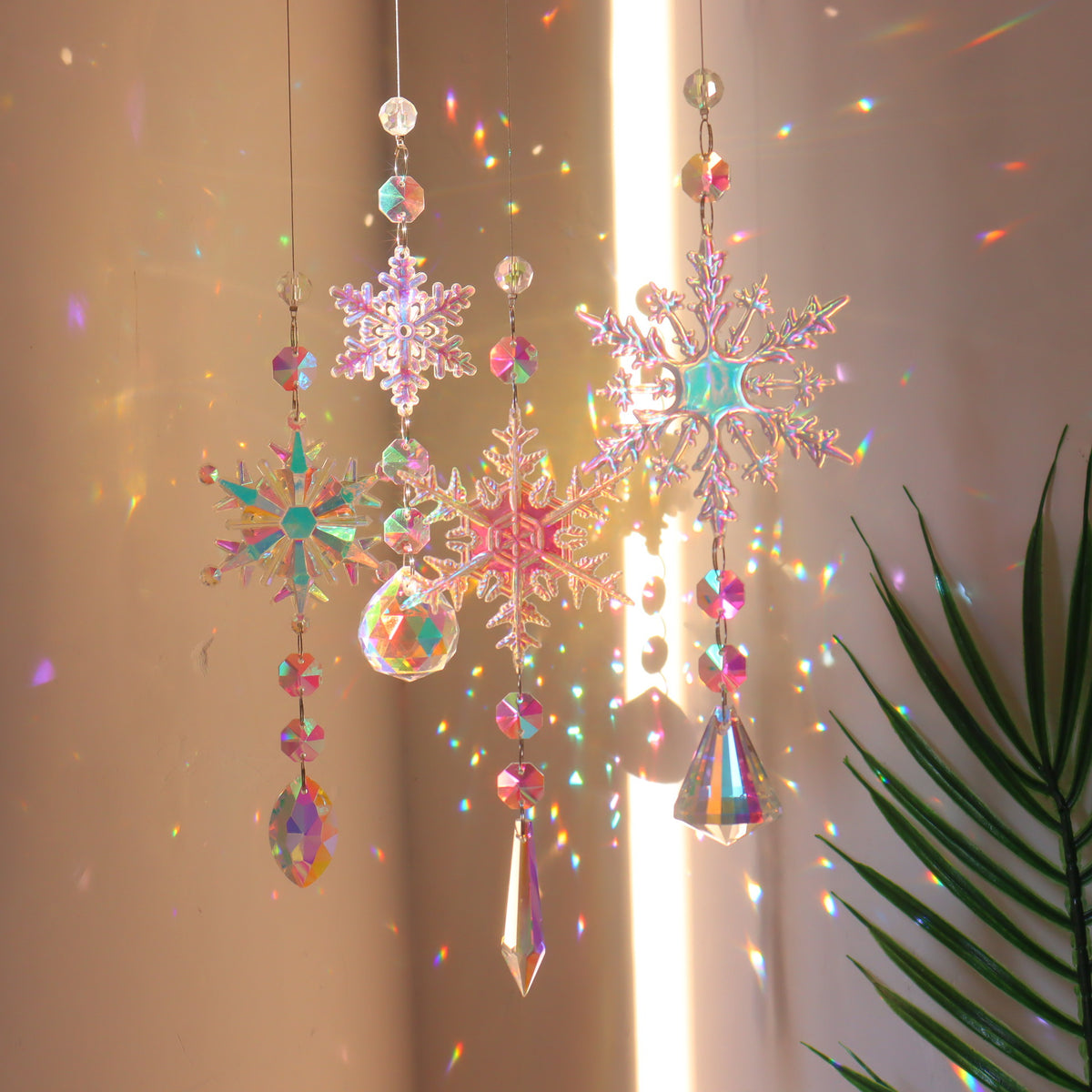 Four piece set of beaded snowflake hangers, the Set of 4