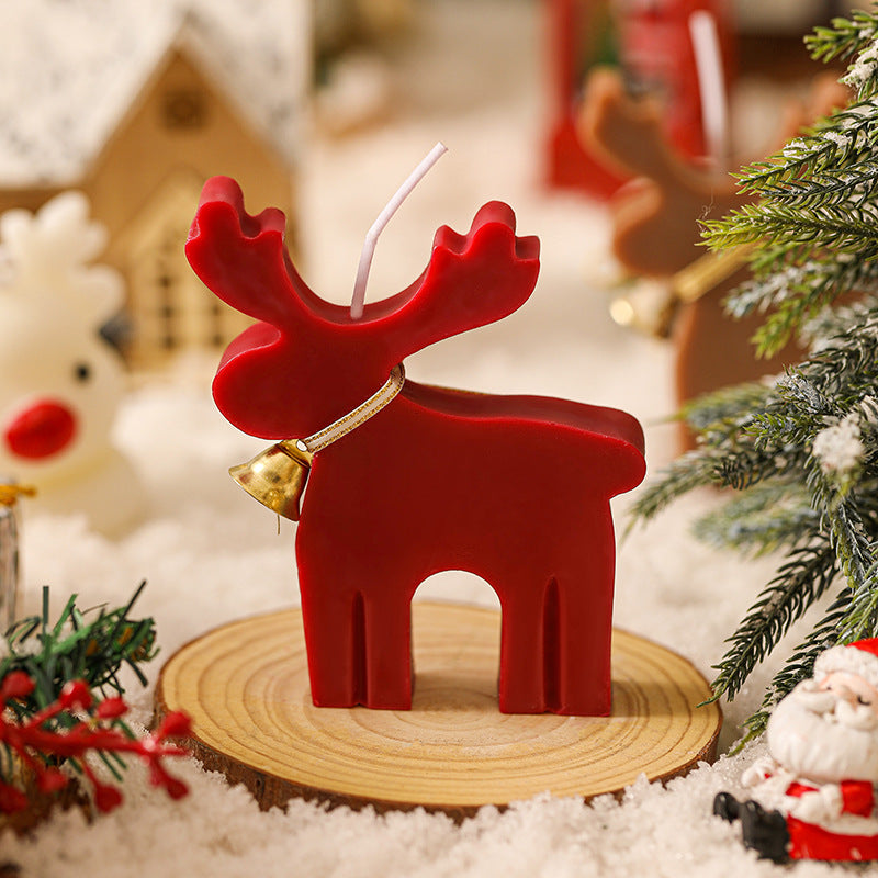 Reindeer Christmas candles in Christmas red, deep coffee, white and milk tea