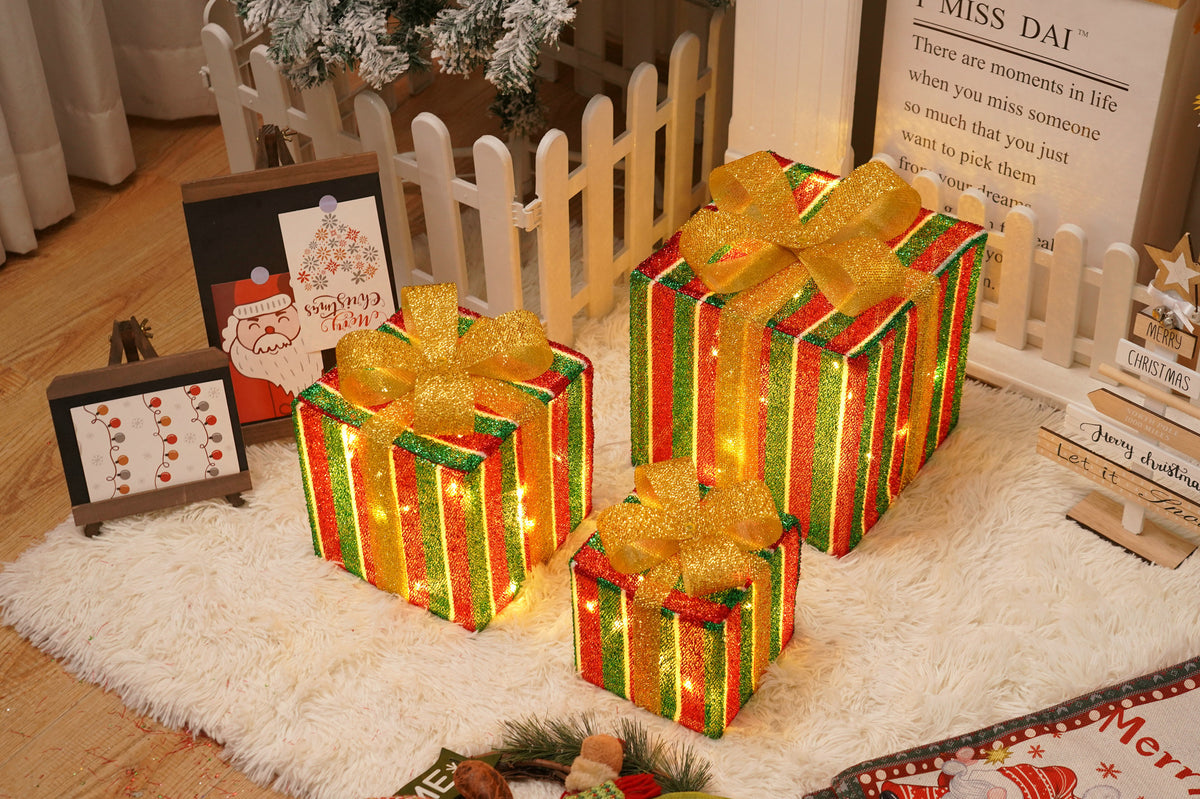 Laser light pink finish on a battery powered Christmas gift box
