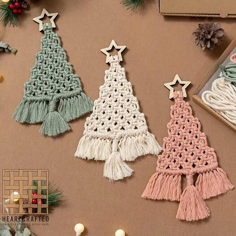Christmas tree macrame kit contents, cotton rope ready to knot