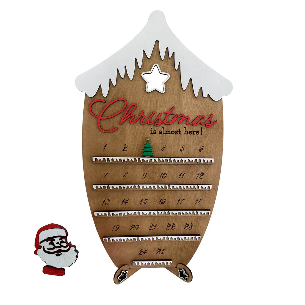 Standing wooden advent ornament with a wide base and no hook needed