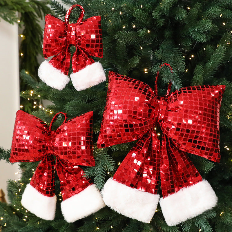 Silver sequin Christmas bow in soft cloth with mirrored sequins