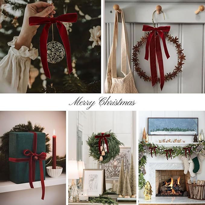 Red velvet Christmas bows for a wreath or a door hanging