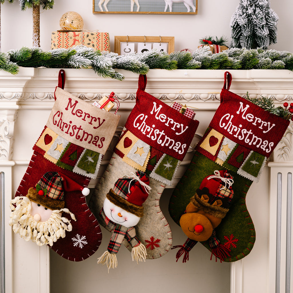 Cartoon Santa Christmas stocking made from cloth as a hanging pendant