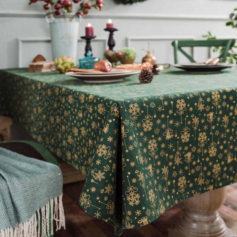 Gilded pattern across the cotton linen Christmas tablecloth fabric