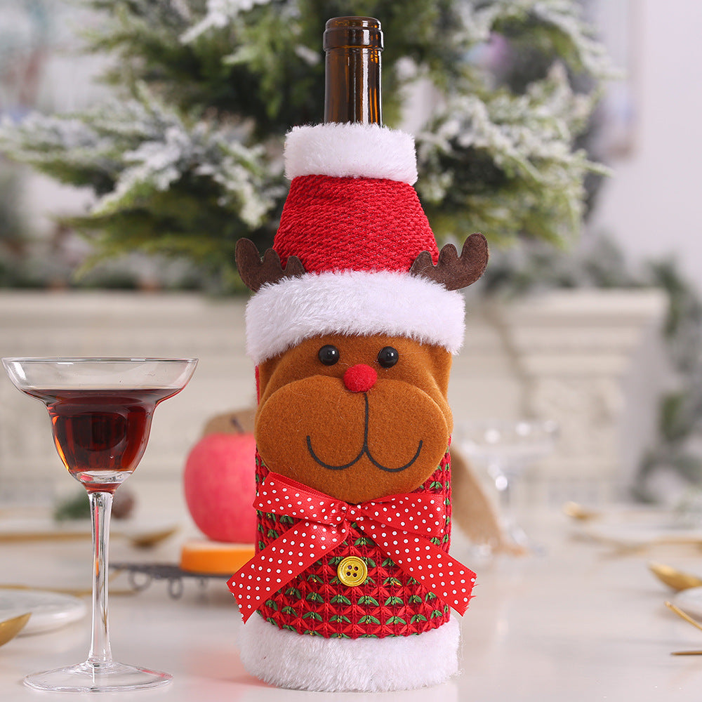 Sewn Christmas wine bottle cover that slips over the neck of a bottle