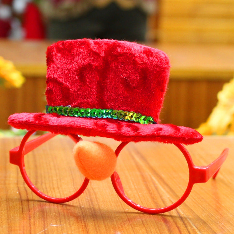 Snowman head party glasses with a plastic frame and fabric top