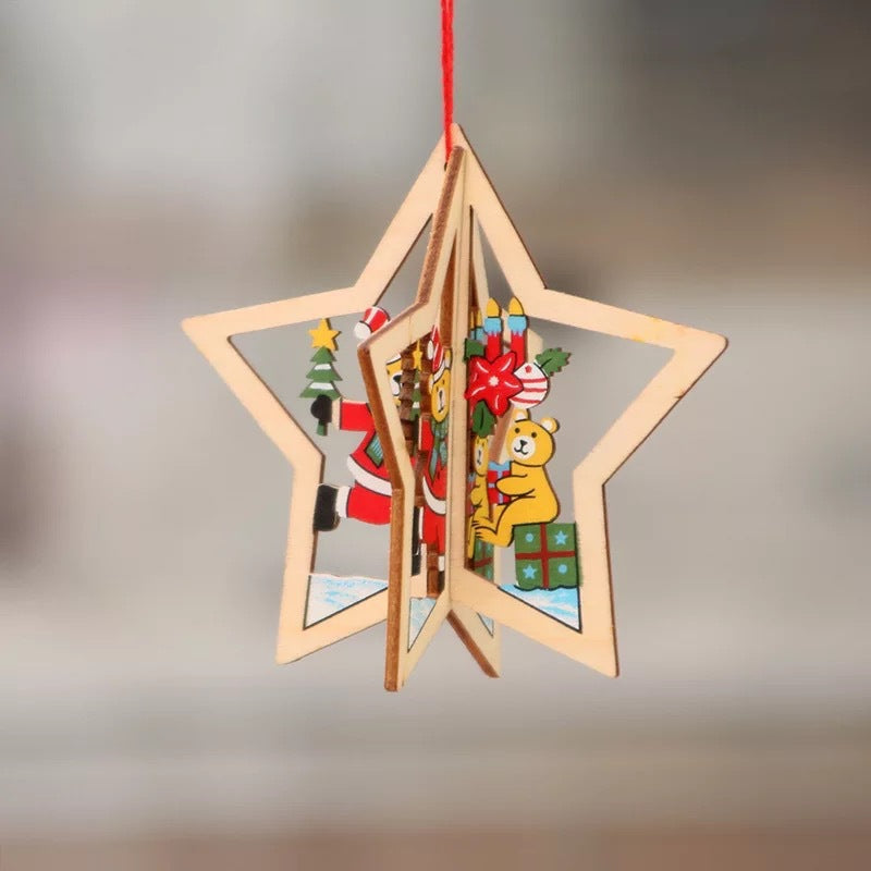 Wooden Christmas tree pendant cut from natural unpainted wood
