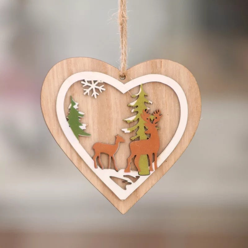 Natural wood grain on a laser cut wooden Christmas pendant