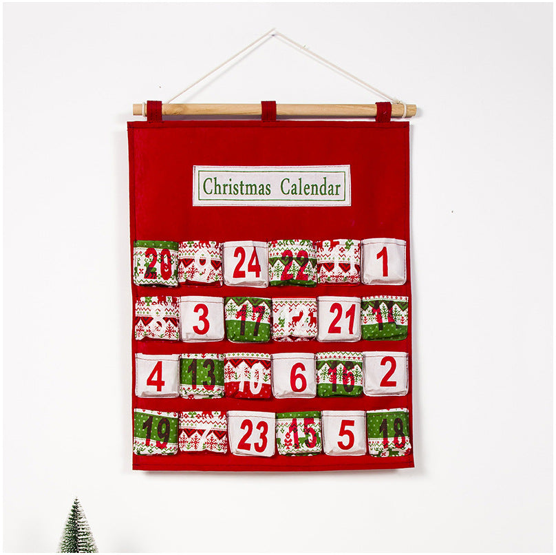 Non-woven fabric countdown calendar sized to hold small gifts and candy