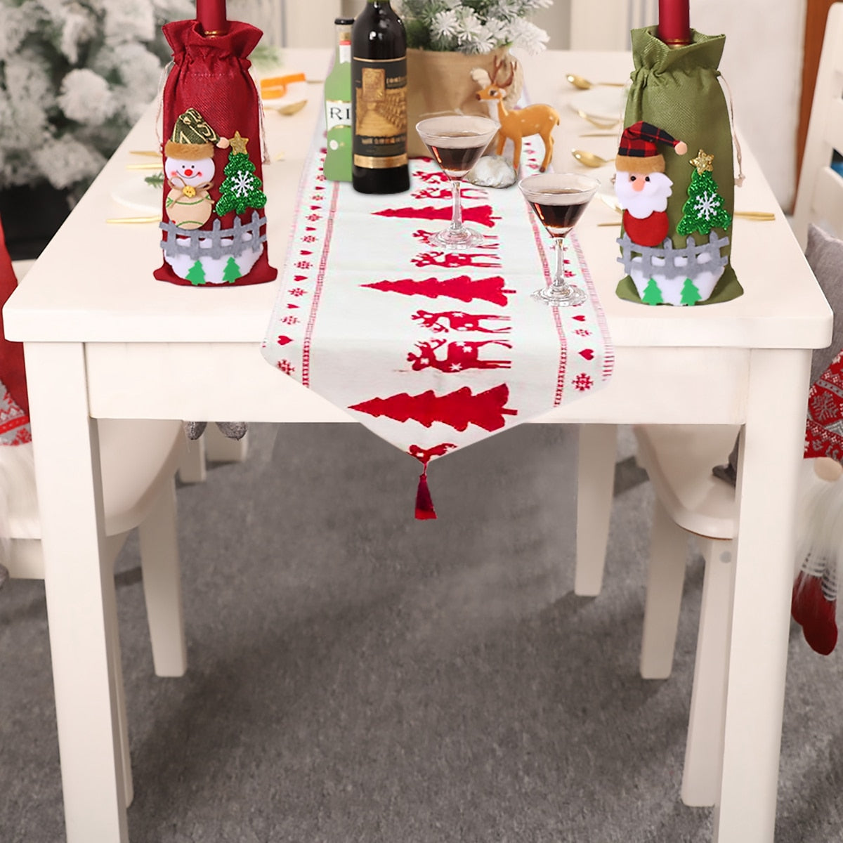 Snowman design Christmas runner woven from cotton and linen