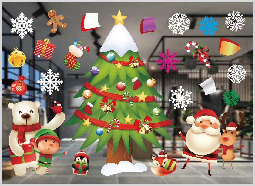 Christmas window sticker sheet measuring 19.7 by 13.9 inches