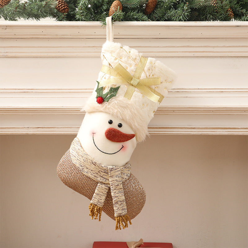 Printed snowman motif on the white fabric Christmas stocking body