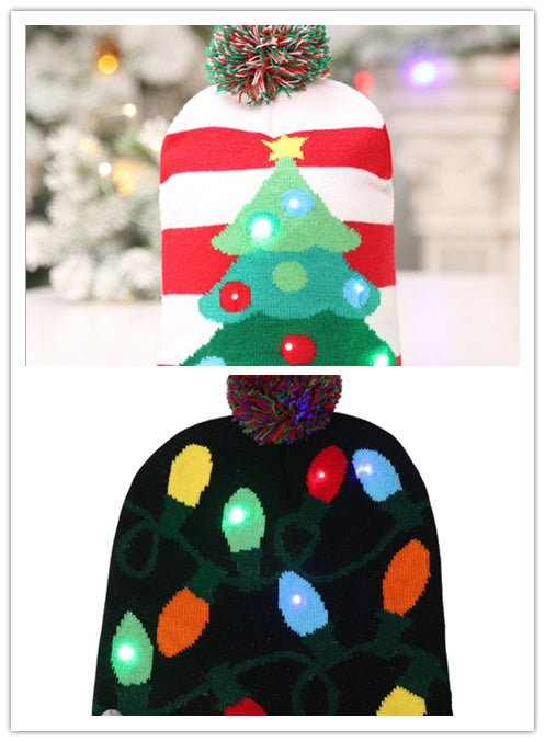 Numbered style 2 Christmas beanie with its LED lights switched on