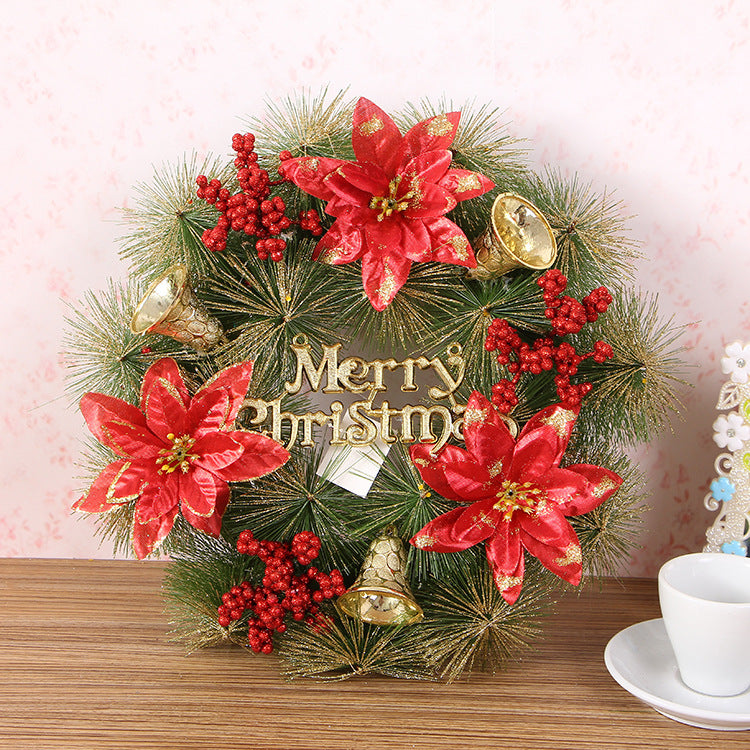 Frosted pine Christmas wreath measuring 16.9 by 11.8 by 2.4 inches