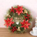 Frosted pine Christmas wreath measuring 16.9 by 11.8 by 2.4 inches