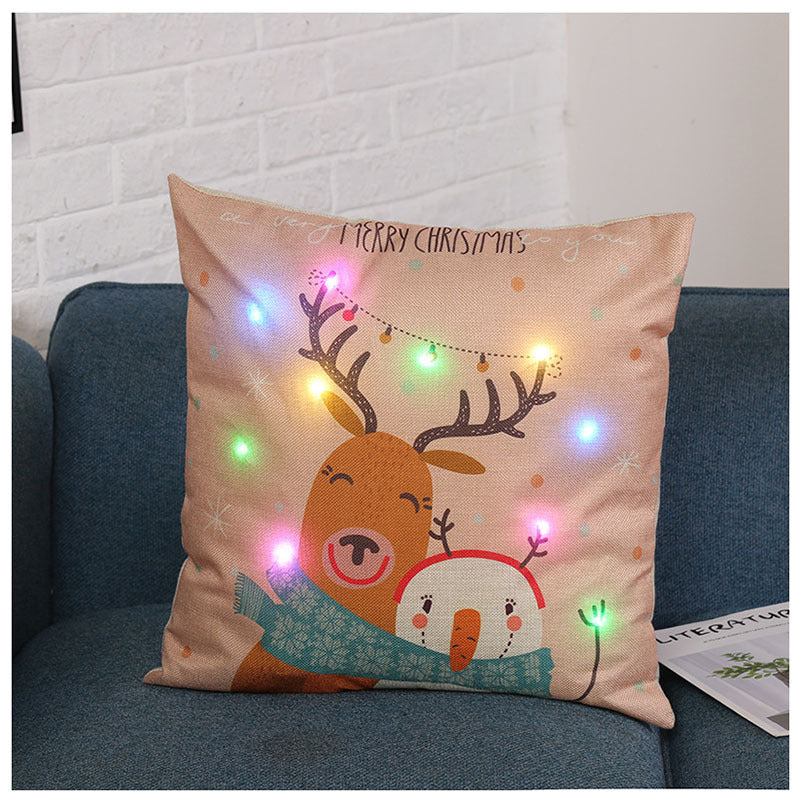 Reindeer print Christmas cushion cover in linen, 17.7 by 17.7 inches