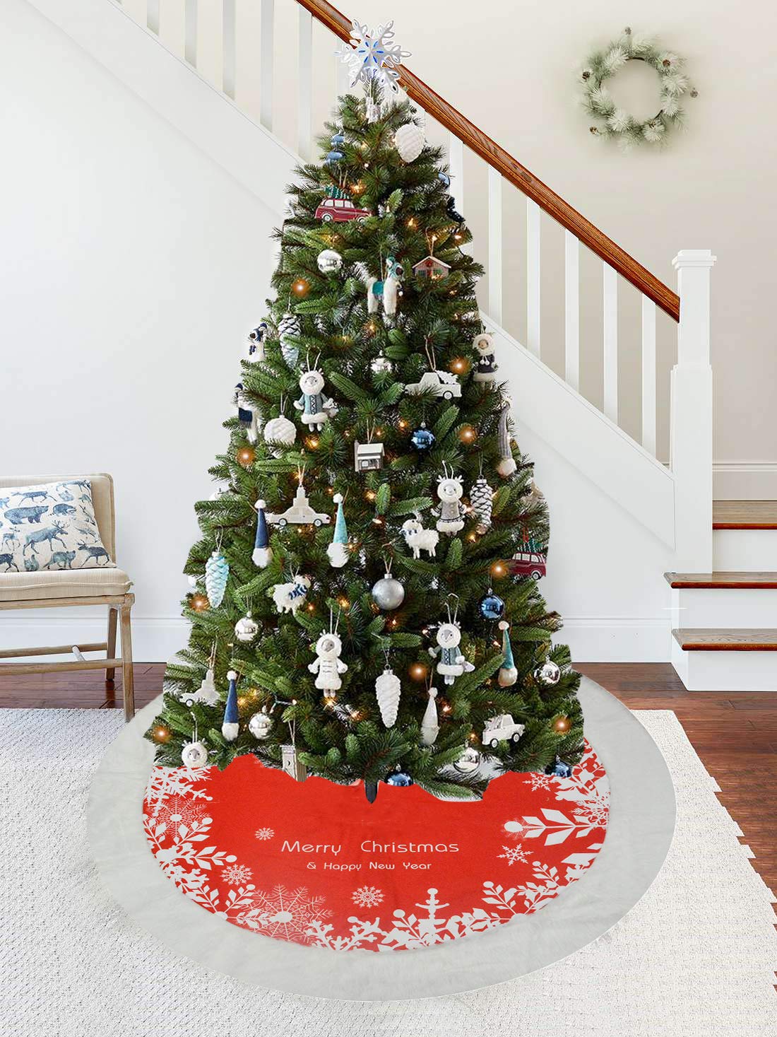 Round red tree skirt in a single traditional Christmas red shade