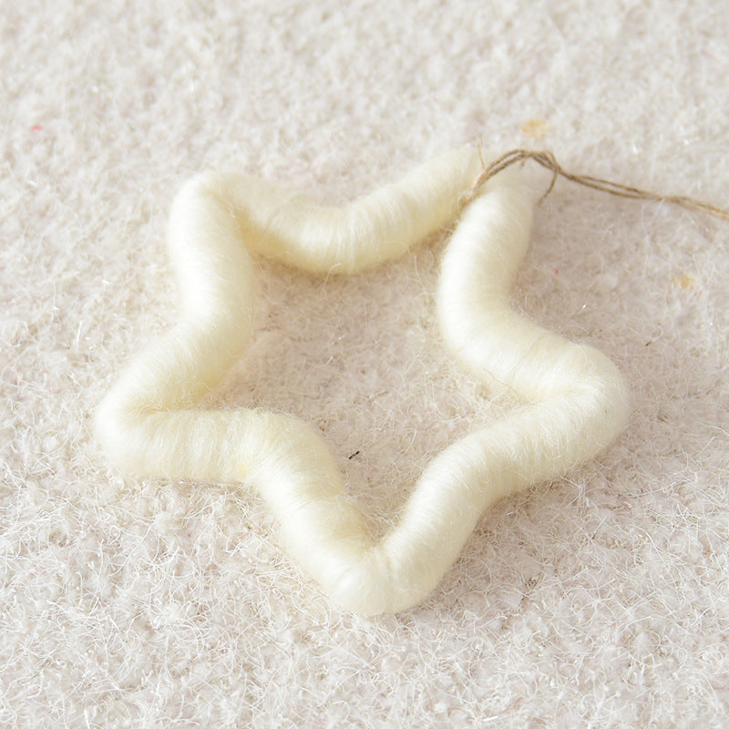 Pink wool felt star Christmas ornament, 5.1 inches across