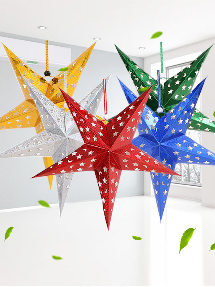 Gold and silver hanging stars from the same laser card range