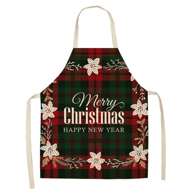 Woven linen texture of a printed Christmas kitchen apron
