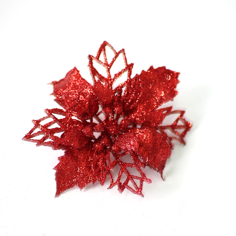 White glitter Christmas flower pick, sold three to a pack