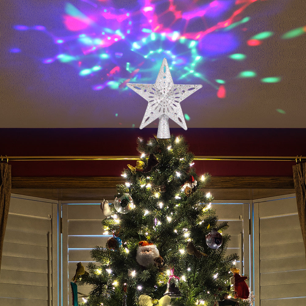 LED snowflake projector topper casting a blizzard pattern, rated 3.6 watts