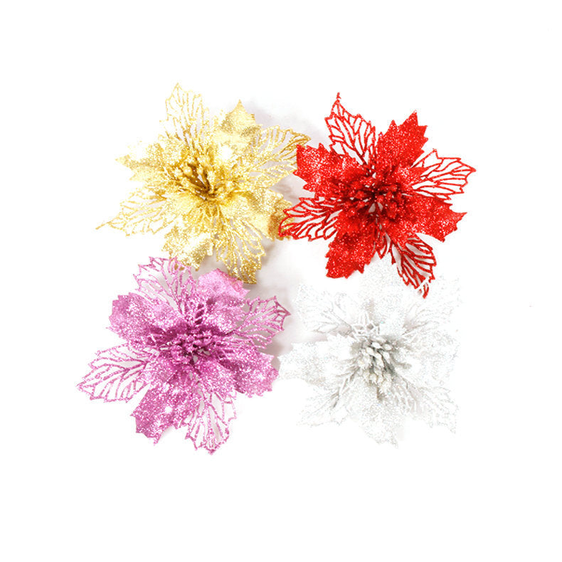 Silver hollow cut plastic flower decoration from the same three color range