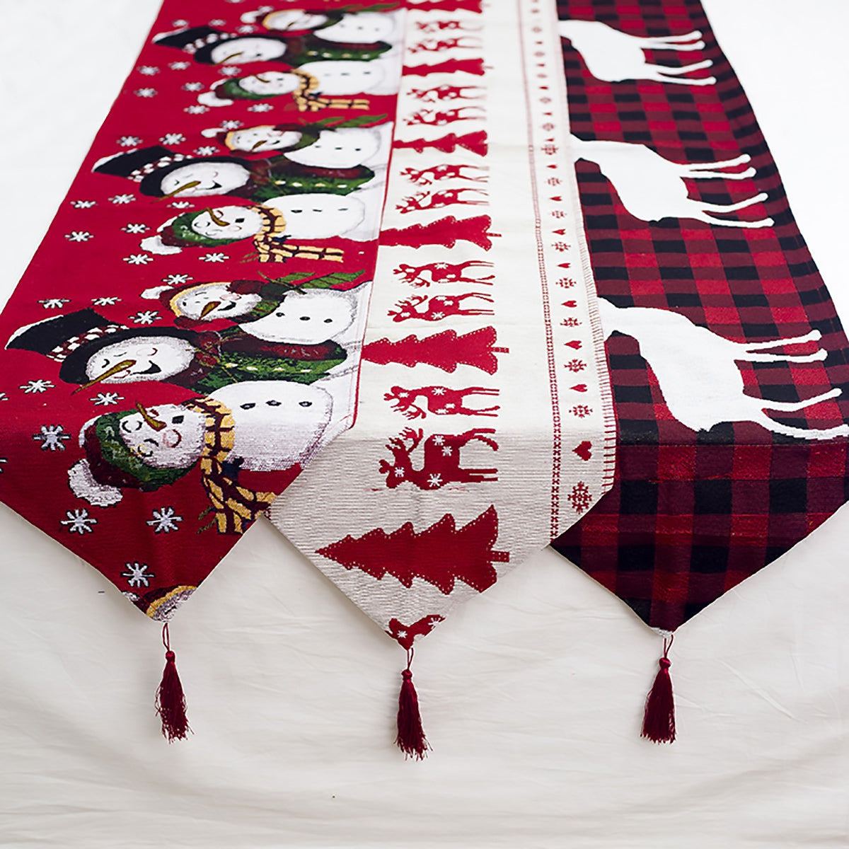 Cotton and linen Christmas table runner measuring 13.8 by 70.9 inches