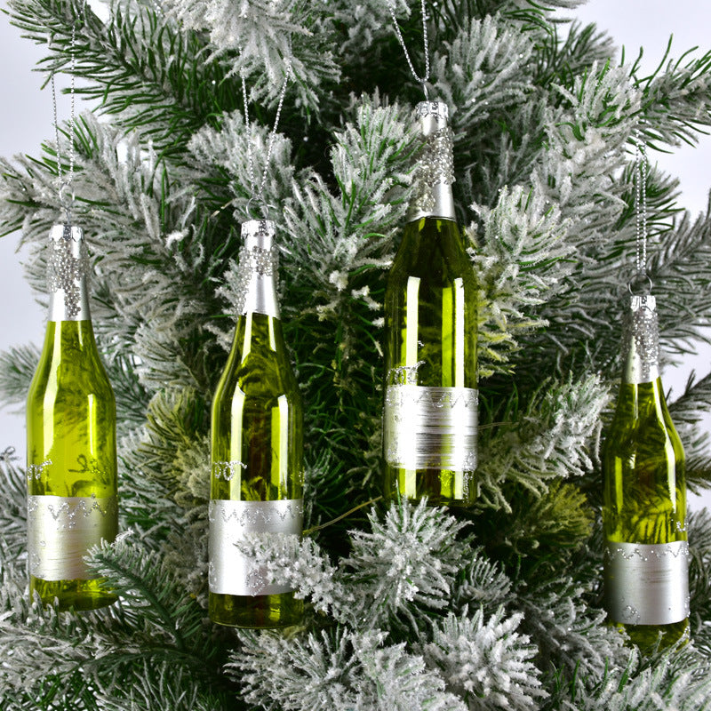 Glass wine bottle Christmas ornament, 5.1 inches tall