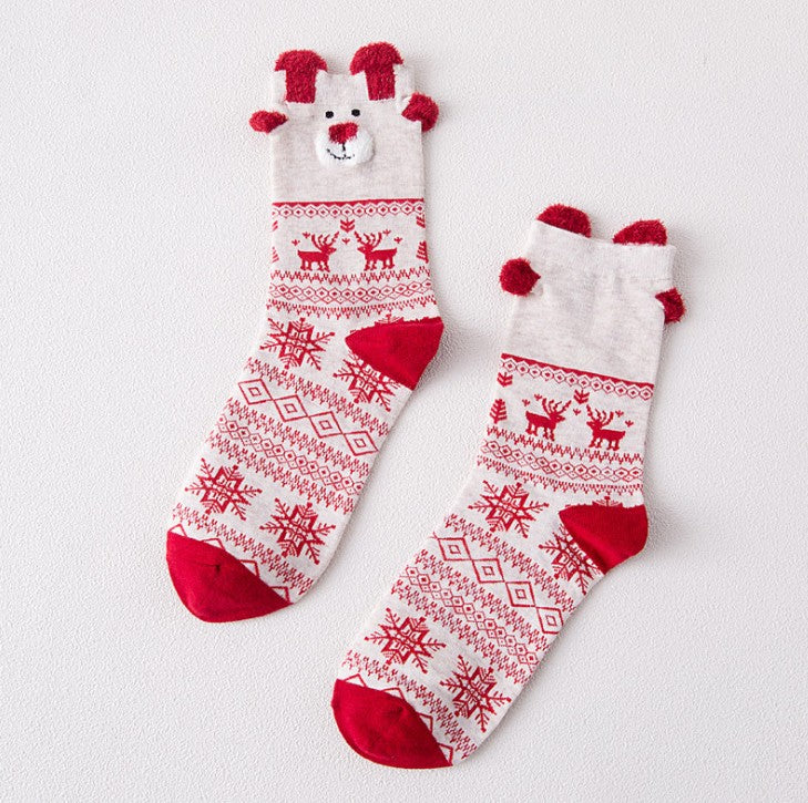 Red snowman mix Christmas socks combining two printed motifs
