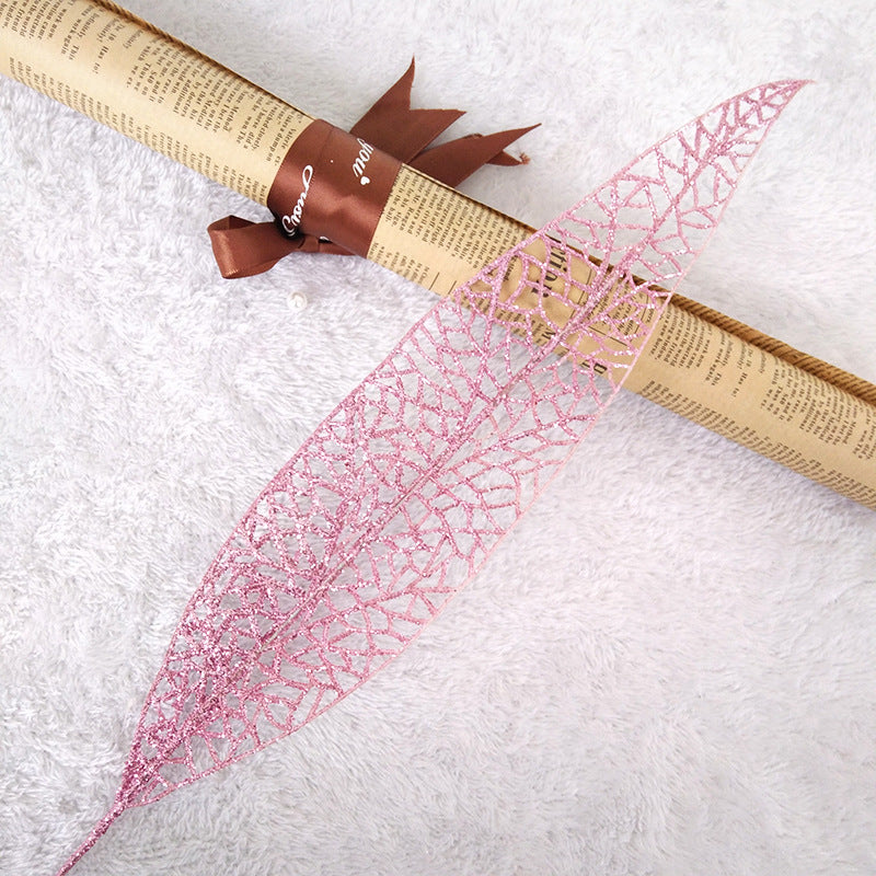 Silver glitter leaf Christmas pick on a bendable plastic stem