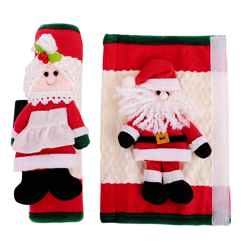 Soft cloth Christmas refrigerator handle cover in bright festive red