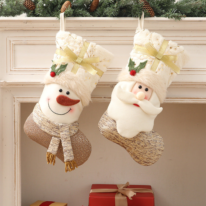 Snowman design white Christmas stocking in Scandinavian style fabric
