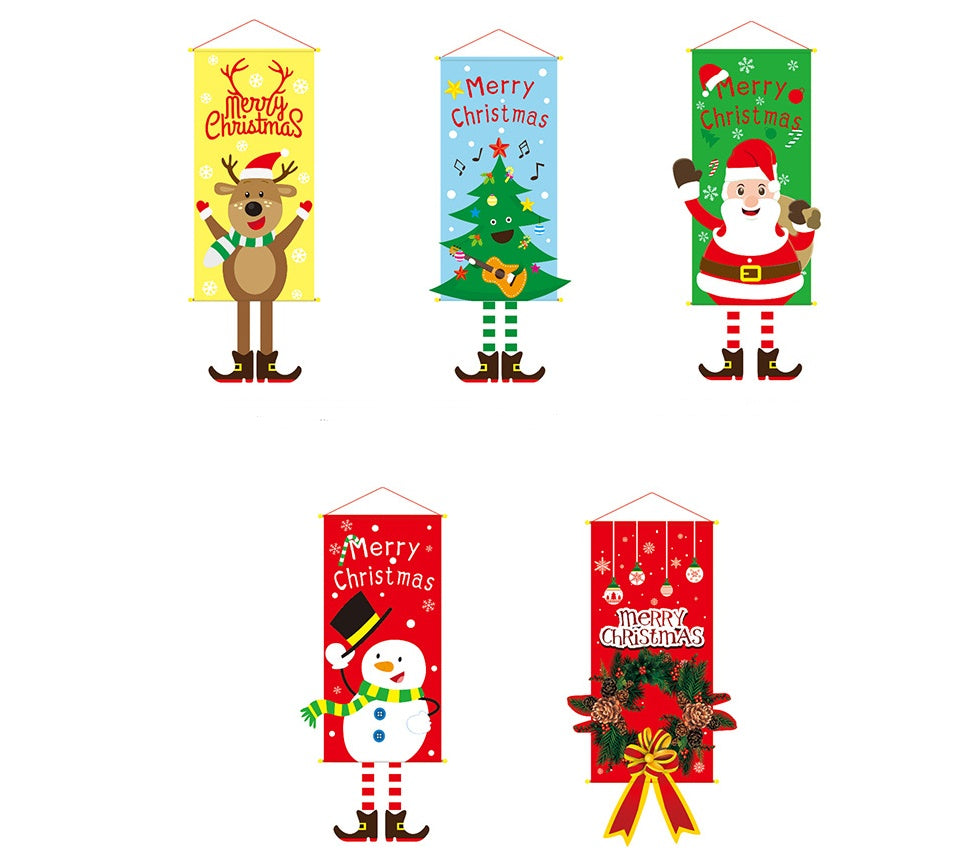 Red Christmas window banner printed on soft hanging cloth