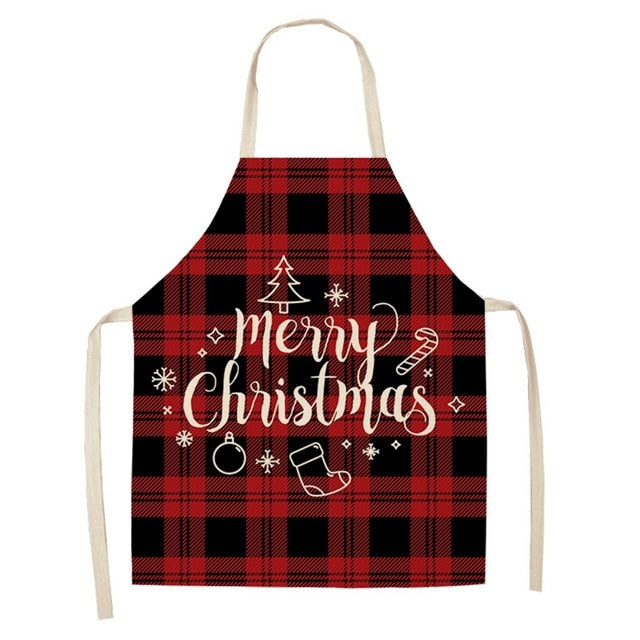Linen Christmas apron with tie fastening at the back