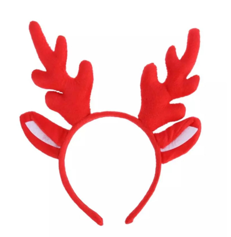 Coffee brown reindeer antler headband wrapped in cloth with matching ears
