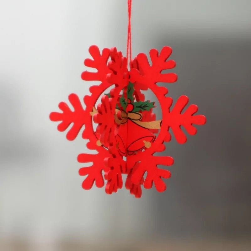 Laser cut wooden snowman Christmas pendant in natural timber