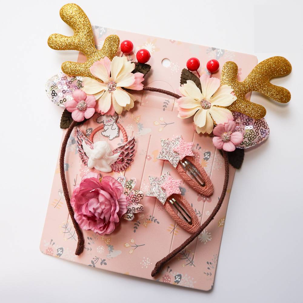 Gold reindeer antler Christmas headband covered in soft cloth