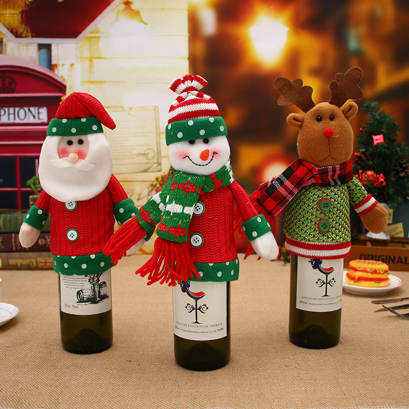 Christmas bottle sock with an artificial wool trim over cloth