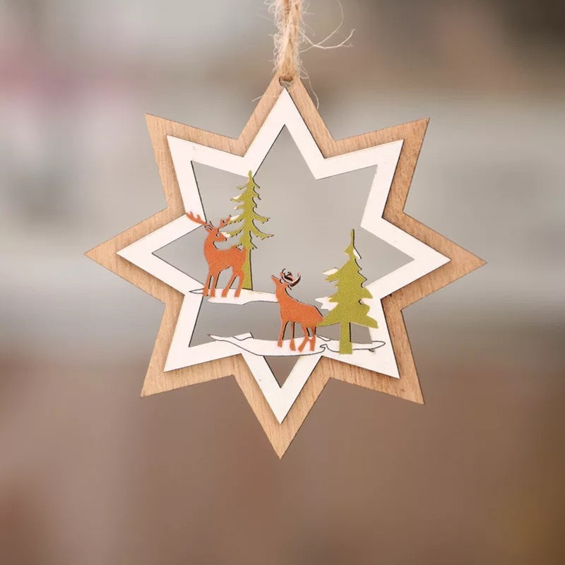 Wooden snowflake Christmas ornament with a laser cut open pattern