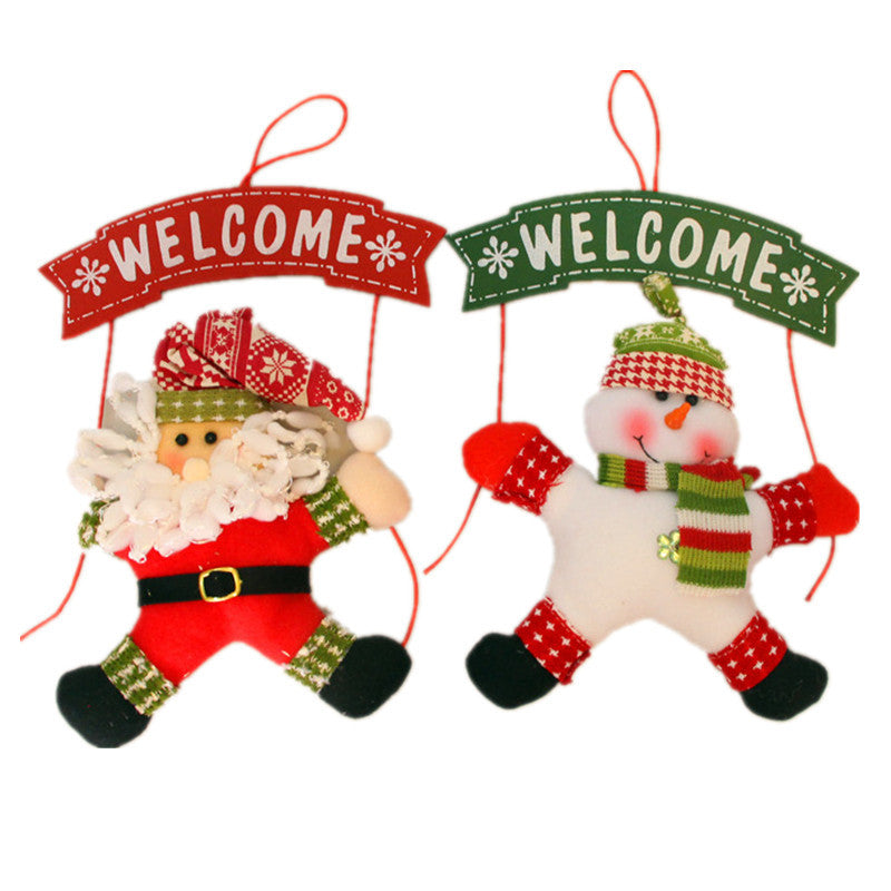 Green Christmas cloth door hanger with a loop for hanging