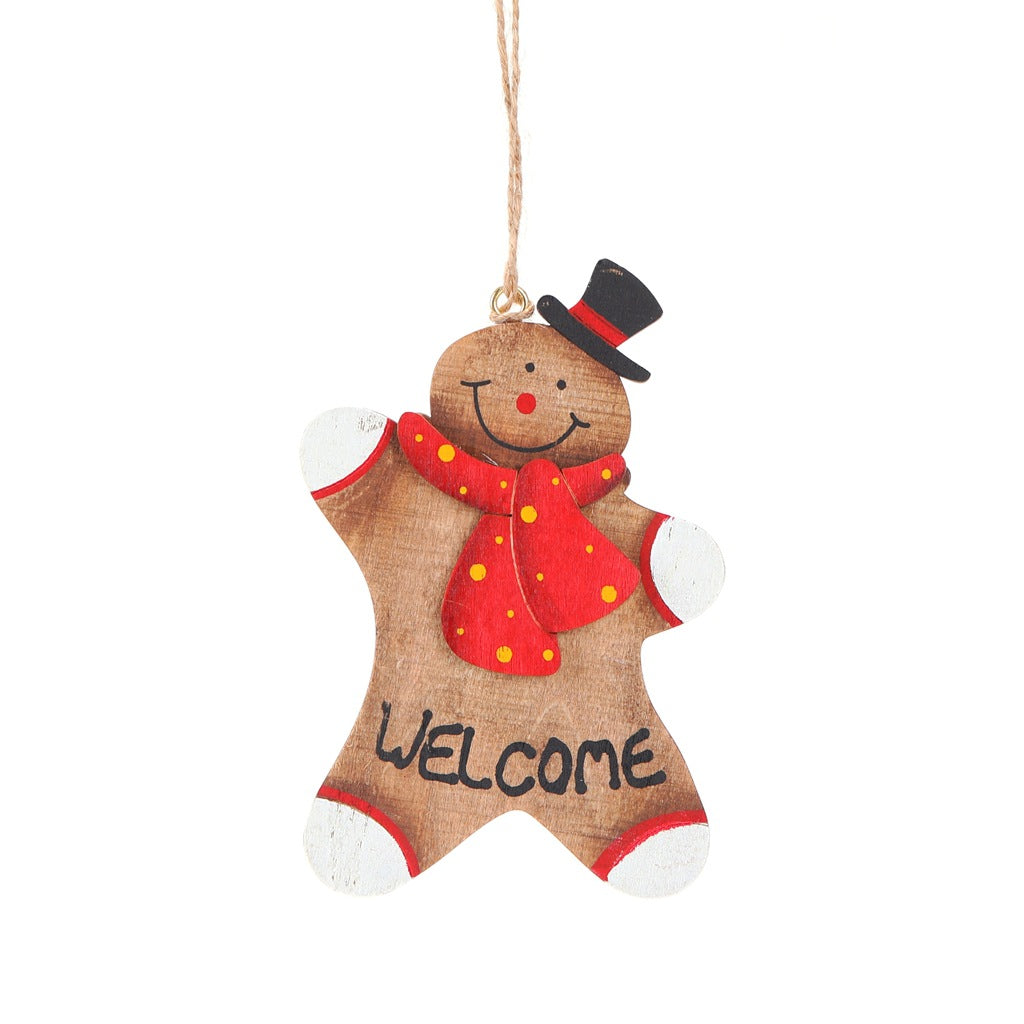 Yellow hat version of the wooden gingerbread Christmas pendant